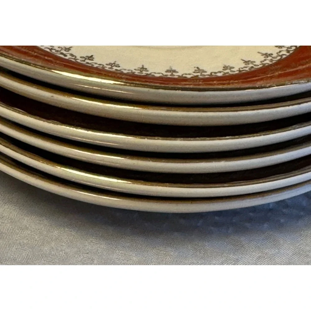 Vinatge USA Made Homer Laughlin Craftsman Formal Rust Red Saucer set/6-  6